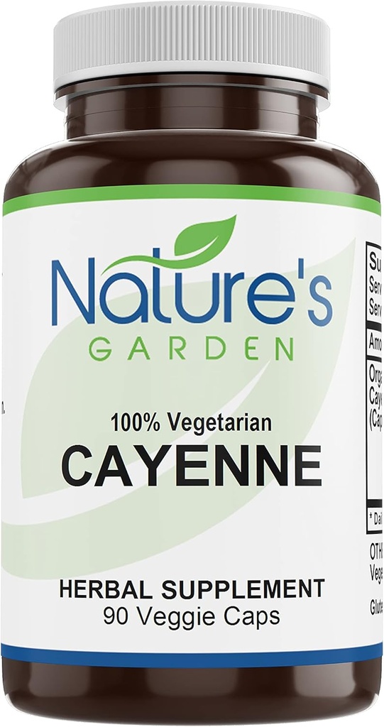 NATURE 'S GARDEN ESSTENTIALS Cayenne - 90 Veggie Caps z 500mg Organic Cayenne Pepper Proszek