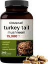 NatureBell Turcja Grzyb ogonowy Kapsułki 15,000mg Per Serving, 240 Hrabia 124; 25: 1 Fruiting Body & Mycelium Extract - Immune & Brain Health Mushroom Supplement