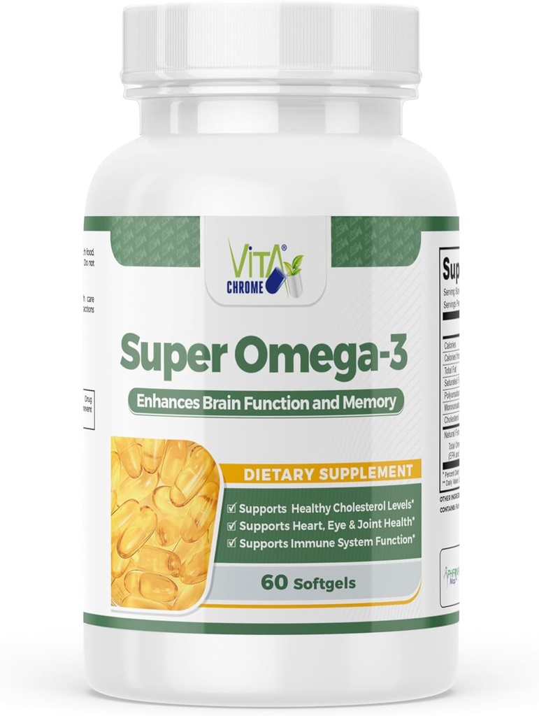 Super Omega-3 Fish Oil, Supports Heart Health, 1000 Mg, 300 Mg Omega-3, Szybkie uwolnienie Softgels, Made in USA, 60 Softgels