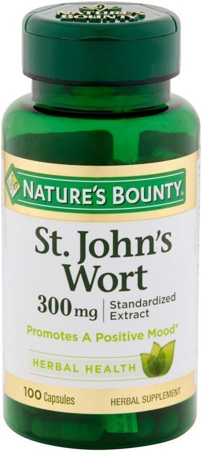 Nature's Bounty St. John's Wort Pills and Herbal Health Supplement, Promotes a Positive Mood, 300 mg Capsules, 100 Count, Pack of 2