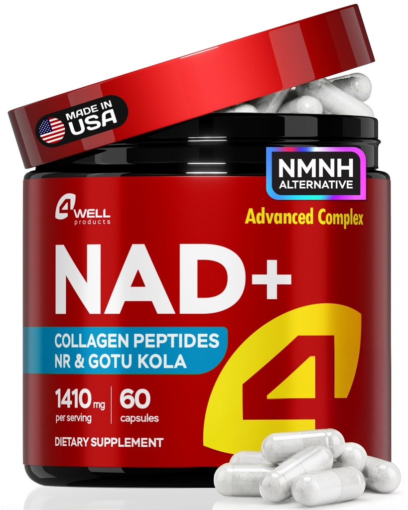 NAD Plus Suplement 1400mg - Suplement NMNH Alternatywne obsługuje zdrowy zespół starzenia z Nikotynamidu Riboside & Gotu Kola, Kolagen - Potężny NAD + Wzór dla energii, skóry i kognitywny, 60 Caps