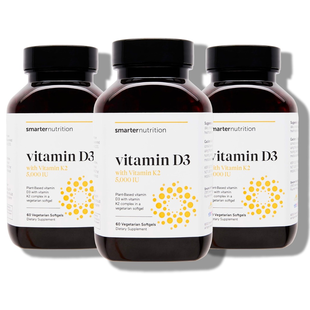 Witamina D3 5000 j. m. + naturalna witamina K2 1100 μg w organicznym kokosie i oliwie z oliwek - suplement D3 K2 do wsparcia immunologicznego i kostnego - 180 Softgeli [90 Day Supply]