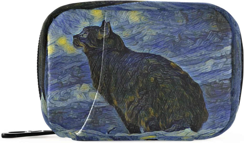 Naanle Van Gogh Galaxy Cat Pill Box 7 Dni pill Case Travel Pill Organizer Bag z Zipper przenośny tygodniowy Case Compact Rozmiar dla posiadacza suplementu witaminy