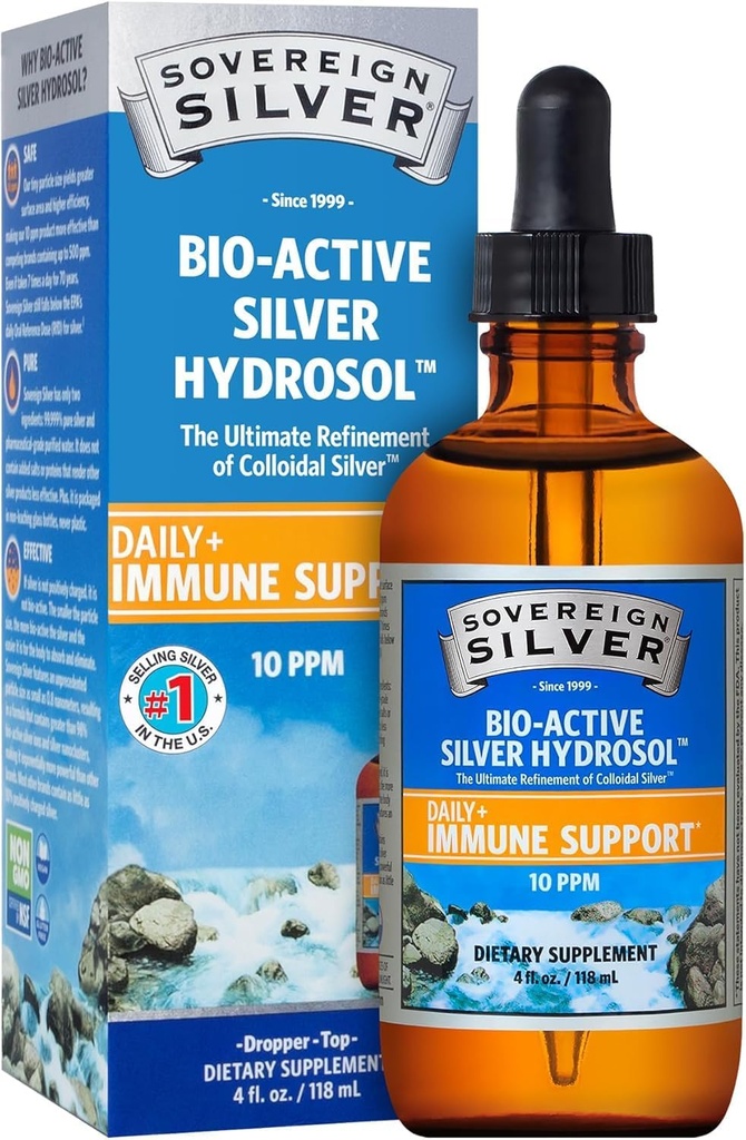 Superior Silver Immune Support - Colloidal Silver, Bio- Active Silver Hydrosol, 10 ppm, Liquid Dropper, 4 Fl Oz, (118 ml)