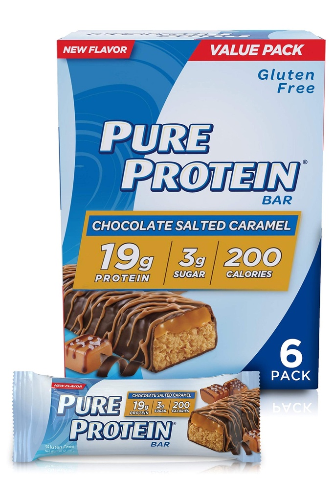 Czyste batoniki białkowe, wysoki poziom białka, odżywcze przekąski do wspierania energii, niski cukier, bez glutenu, karmel czekoladowy, 1.76oz, 4 opakowania