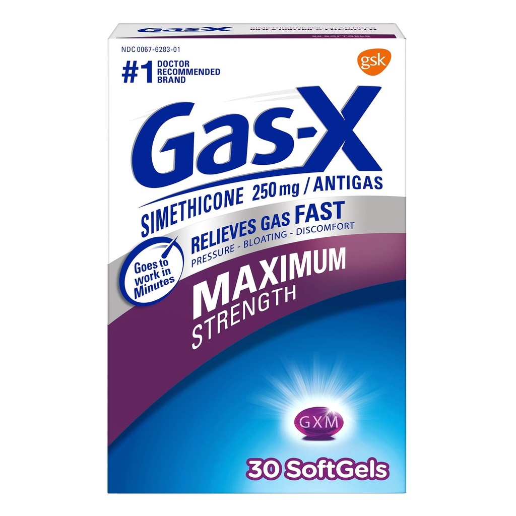 Gas- X Maksymalna siła gazu Relief Softgels z Simeticone 250 mg - 30 Count