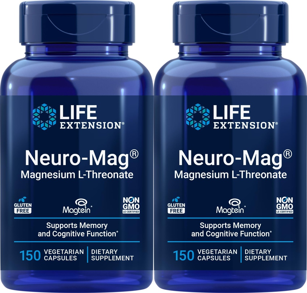 Life Extension Neuro- Mag 150 Kapsułki wegetariańskie (Opakowanie po 2), Magnezu L- Threonian, Suplement Magtein