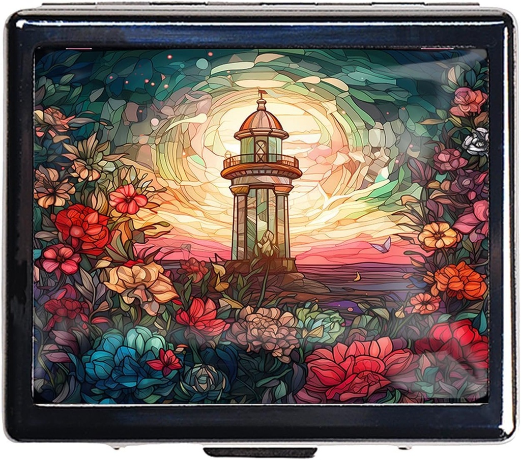 7 Dni Chromowany Shiny Silver Pill Organizator z lusterkiem Wewnątrz ma 8 Oddzielne Komory Prostokąt 7 Dni Pill Box Pill Case (Latarnia morska Zasilana szkło)