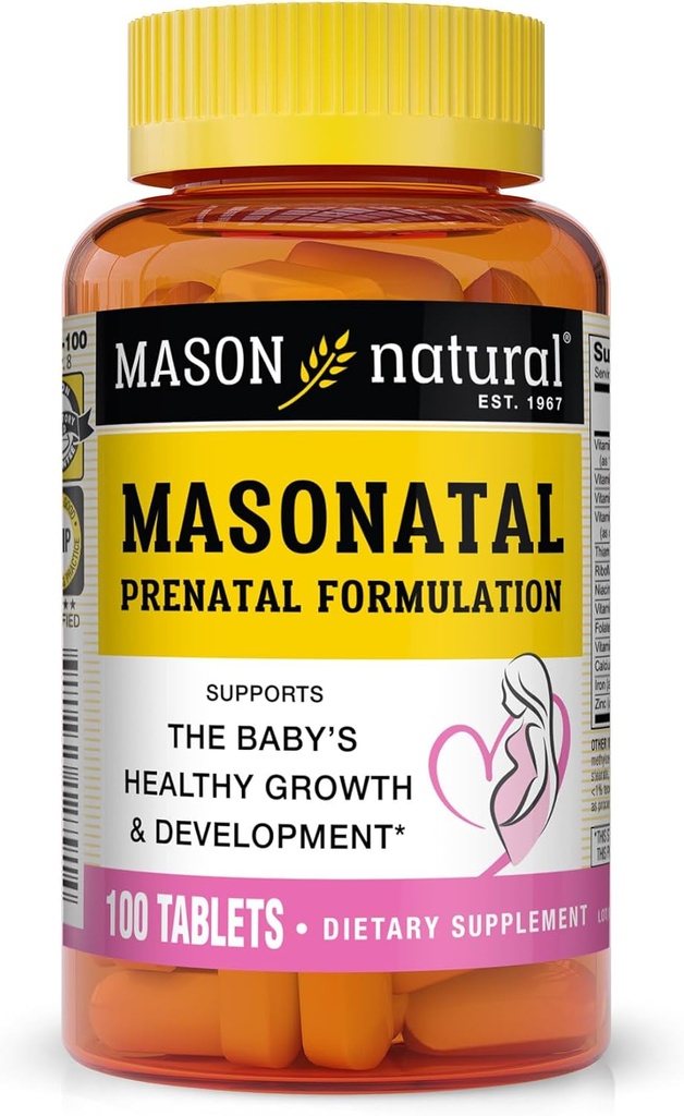 MASON NATURAL Masonatal Formulacja prenatalna - Prenatal & Poplotate Multivitamine dla kobiet do wspierania rozwoju dziecka, 100 Tabletki