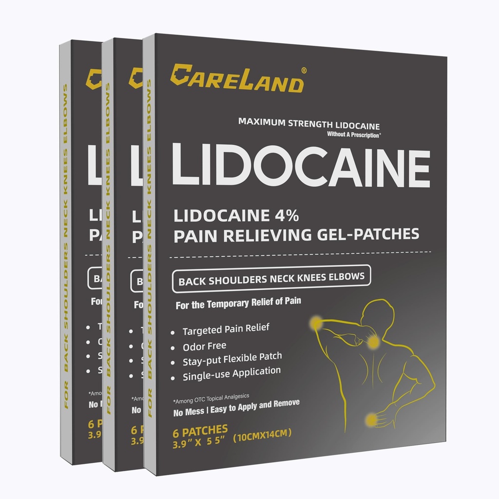 CARELAND Lidokaina Gel Patch, 18 Hrabia Maksymalny ból Siła Łaty dla Ulgi mięśniowej w karku Kolano pleców i Shoulders Unscented Numbing Patch dla Kojące Nerwy, Łączniki