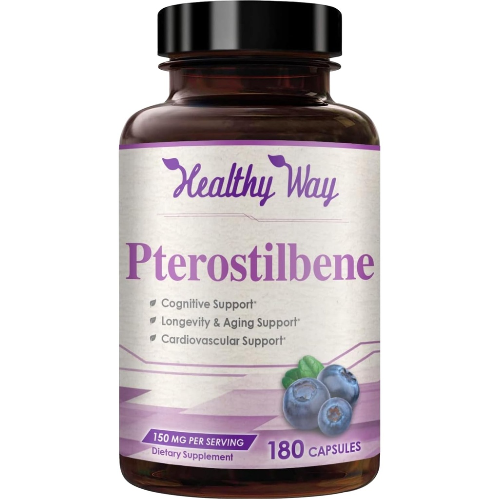 150mg Pterostilbene Supplement - Daily Daily Antioksydant Supplement for Healthy Aging Immune Heart Skin and Brain Support - Naturally Derived Non-GMO & Made in the USA (180 Servings)