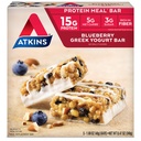 Atkins Blueberry grecki Jogurt Protein Meal Bar, High Fiber, 15 g Protein, 3g Sugar, 5g Net Carbs, Meal Replacement, Keto Friendly, 5 Count