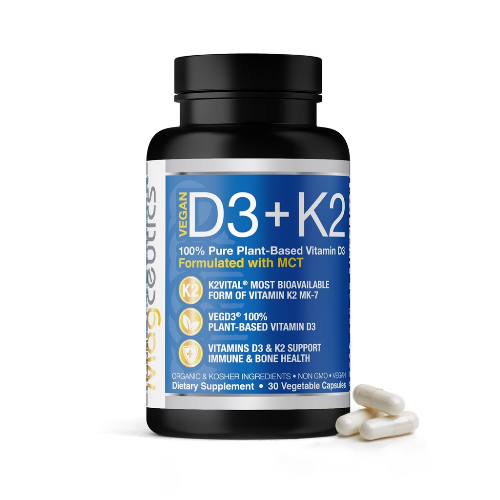 Witamina D3 K2 z MCT, 5000 j.m. wegańskiego D3 & 100 µg MK7 K2, wsparcie silne kości i immunologicznego zdrowia - 30 kapsułek (30 Days Supply)