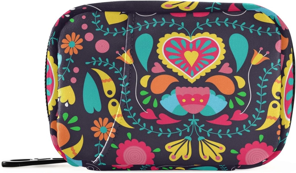 Travel Pill Organizer Tygodniowy Małe Cute Pill Box 7 Day Pill Case Witamina Holder Butelka Organizer (Black Floral Heart)