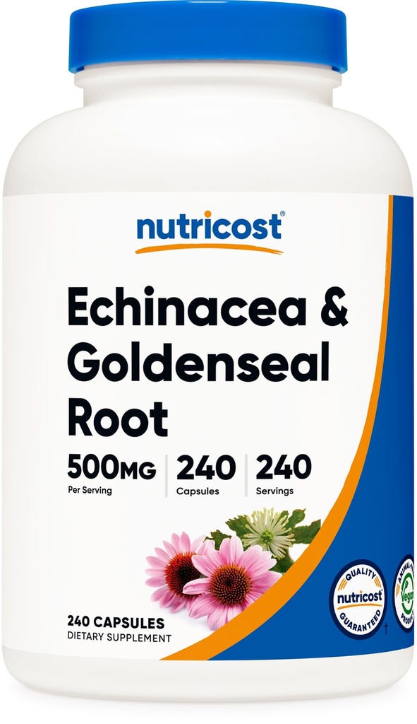 Nutricost Echinacea & Goldenseal Root, 500mg, 240 Kapsułki - Wegetariańskie Czapki, Nie GMO, Gluten Free