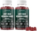 Lions Mane Mushroom Gummies dla dorosłych, 280 Hrabia luzem Lwie Mane Chewables, Wysoka moc 10: 1 Ekstrakt organiczny wynosi 2000mg, Suplement Wspiera mentalną klarowność, Focus, Mood and Brain Fog, 2 Pack