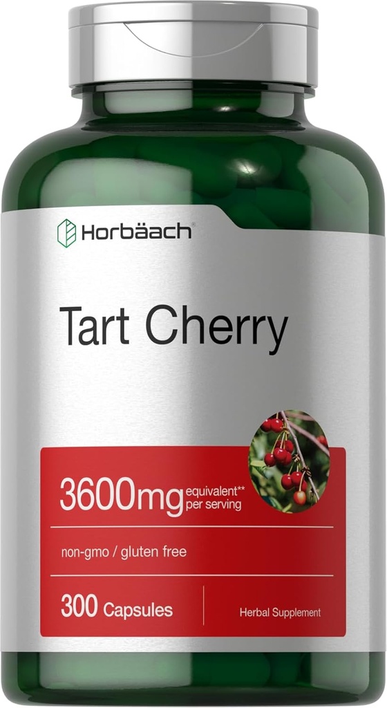 Horbäach Tart Cherry Extract Kapsułki 124; 3600mg 124; 300 tabletek 124; Non- GMO, Gluten Free 124; Tradycyjny suplement ziołowy