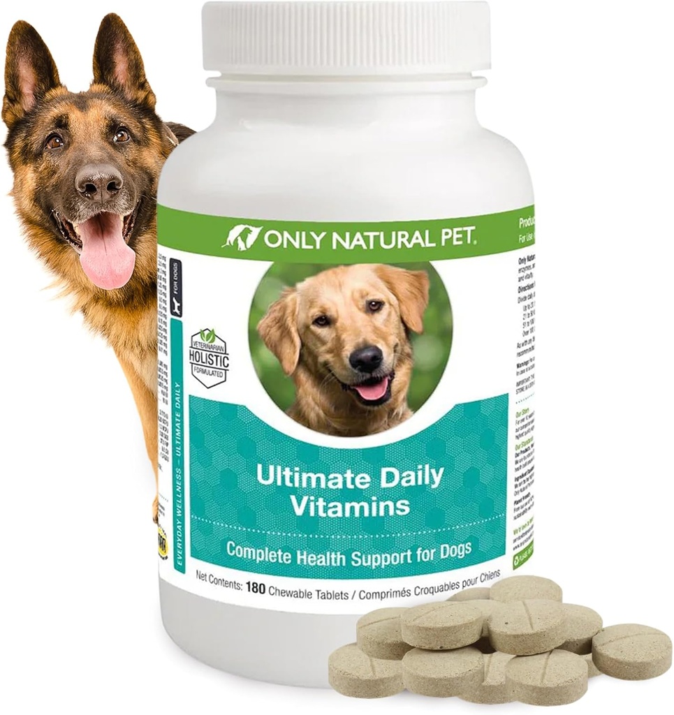 Tylko naturalne zwierzę Ultimate Vitamin Daily - Kompletny suplement multiwitaminowy dla psów Zbalansowane zdrowie i witalność - Senior Small & Large Caine Food Immune Digestive Support -180 Soft Chews Tablets