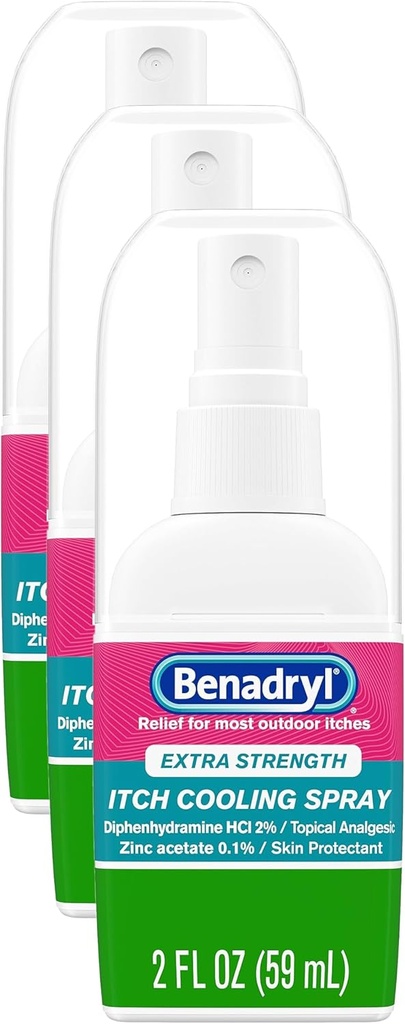 Benadryl Extra Siła Anti- Itch Spray, Chłodzenie Tematyczne analgezja, Rozmiar podróży, 2 fl. oz (Opakowanie 3)