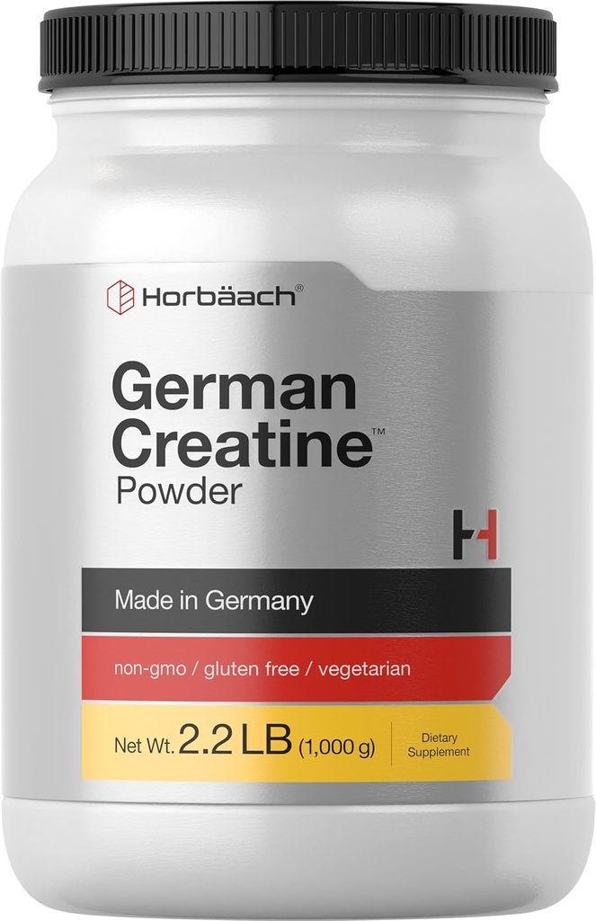 Horbäach German Creatine Proszek 1000g Gwatemala 124; Kreapure Monohydrat Proszek Gwatemala 124; Wegetarianin, Non-GMO i Gluten suplement wolny 124; Promotes Siła & Moc