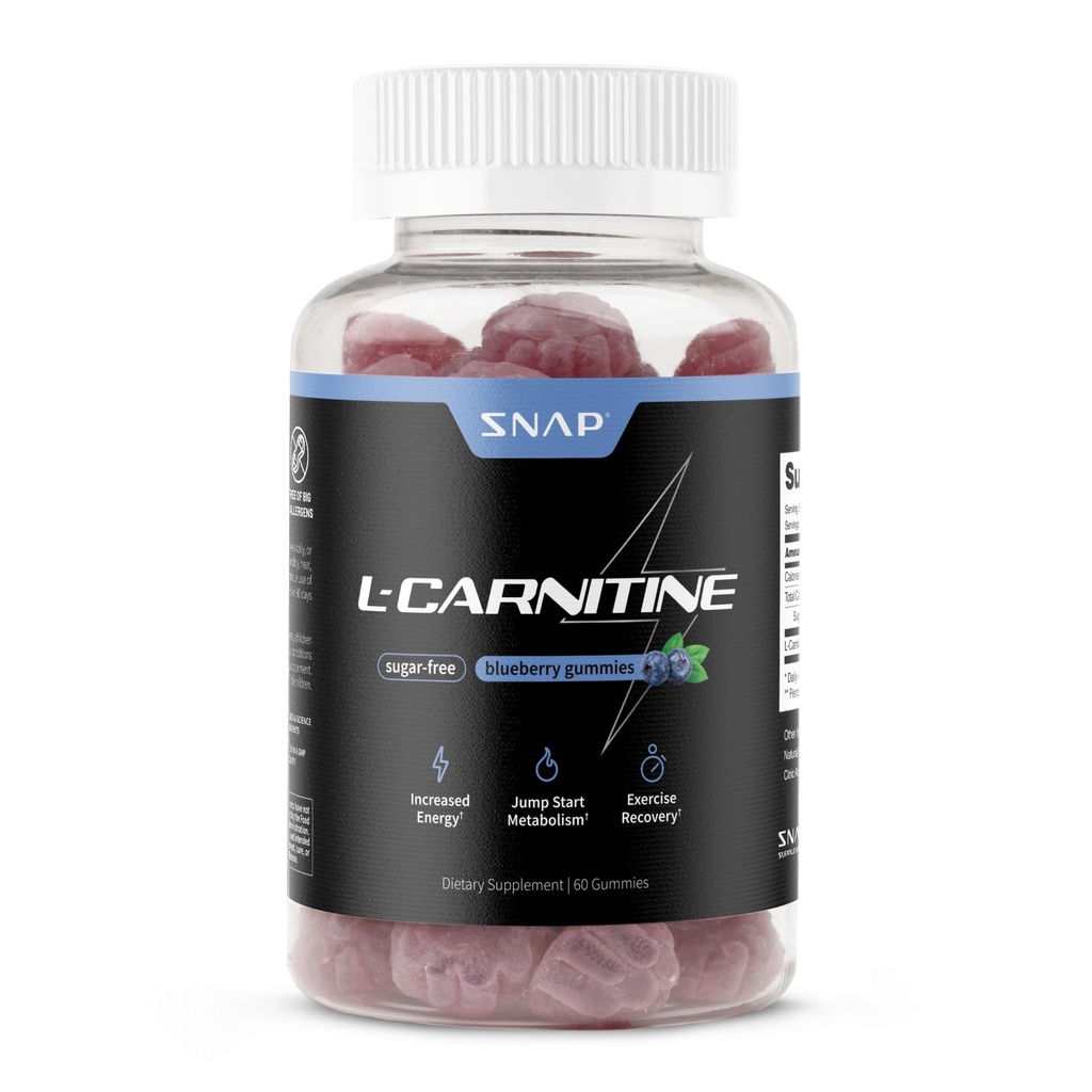 Sugar Free L Carnitine 500mg Gummy - Natural Pre Workout L- Carnitine Supplement - Zwiększona energia, szybszy odzysk, Boost Metabolizm, Pre Workout dla kobiet i mężczyzn, Blueberry Flavor (60 Gummies)