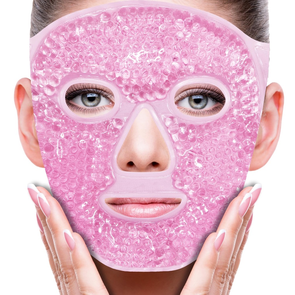ZNÖCUETÖD Face Eye Mask Ice Pack do redukcji puffness, Torby pod oczami, Puffy Dark Circles, Migrena, Hot / Cold Pack z miękkim pluszowe Backing (Pink # 19)