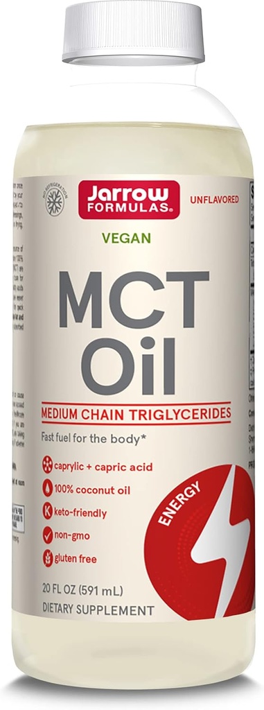 Jarrow Formulas MCT Olej, Suplement diety, Ketogenic Diet Wsparcie dla Quick Energy, 20 fl Oz Liquid Oil, 39 Day Supply