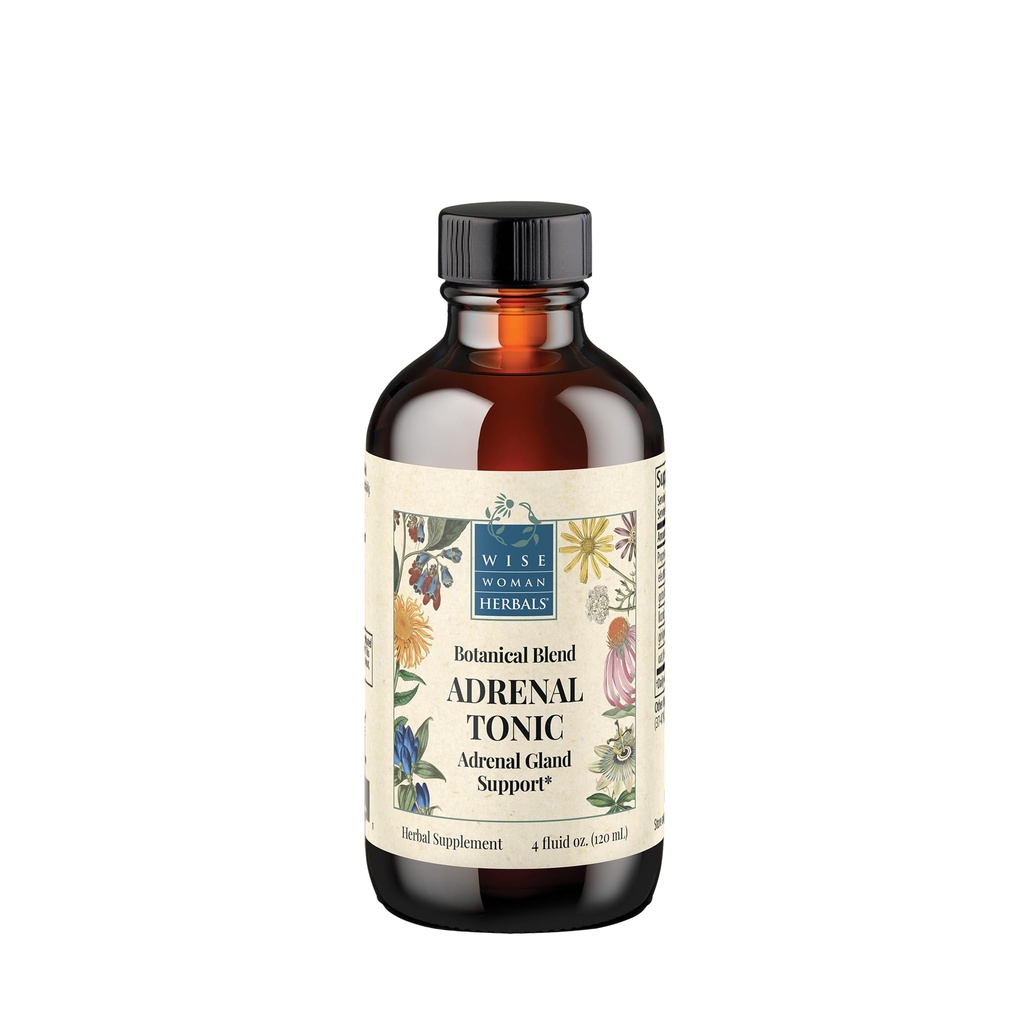 Wise Woman Herbals Adrenal Tonic Liquid Extract, Herbal Adaptogen Mieszanka z Eleuthero, Ashwagandha & Licorice, Wsparcie zdrowej funkcji nadnerczy, Energia, Stamina, Stres & Focus, Non-GMO, 4 Fl Oz