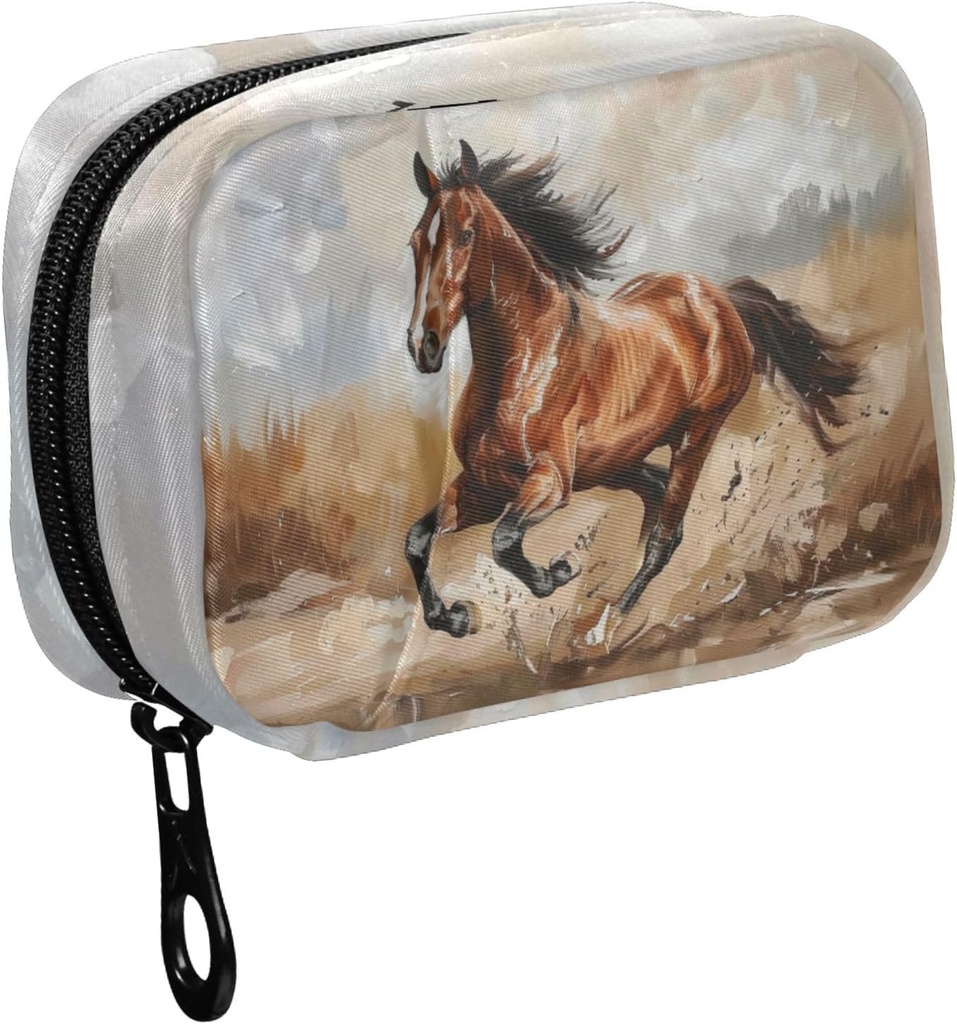 Fustylead Beautiful Running Horse Oil Painting Pill Organizer Case z Zipper 2 razy Dzień na witaminę i suplement, 7 Dzień Travel Organizer Medicine Case