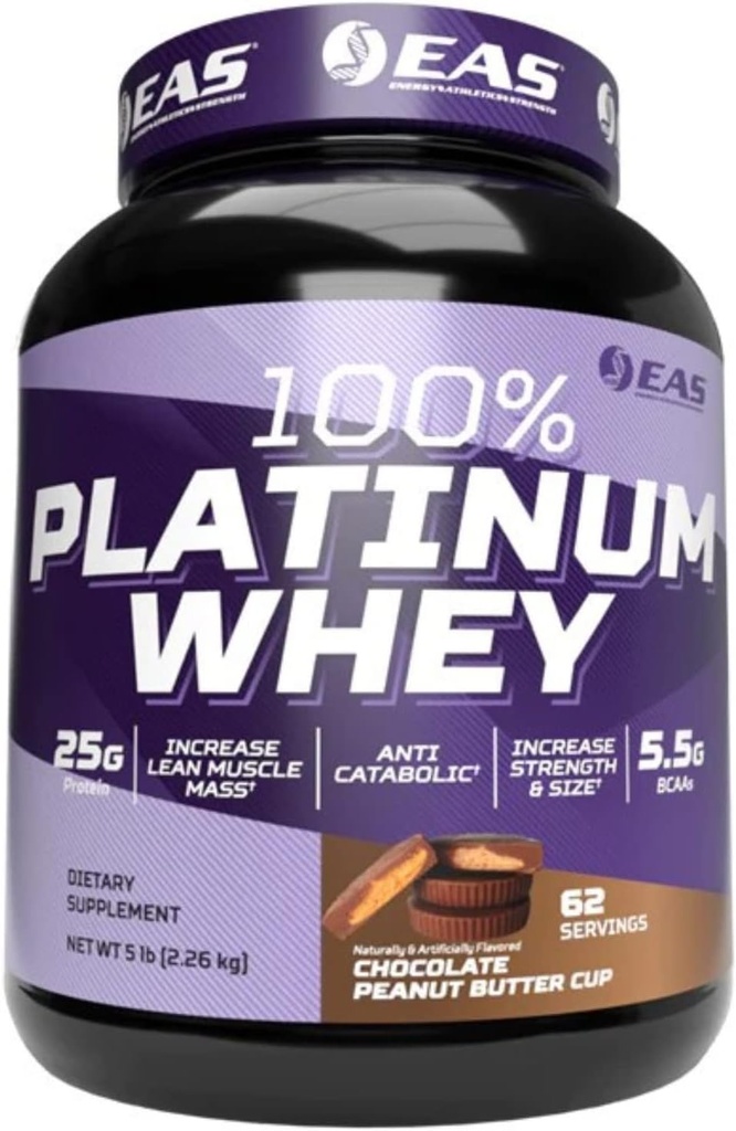 EAS 100% Platyny 124; 3 Białka serwatki Ultra- Platinum 124; Zwiększyć rozmiar i siłę 124; 25 g Białko, 5,5g BCAA 124; 5 funtów (Czekoladowy Puchar Masło orzechowe)