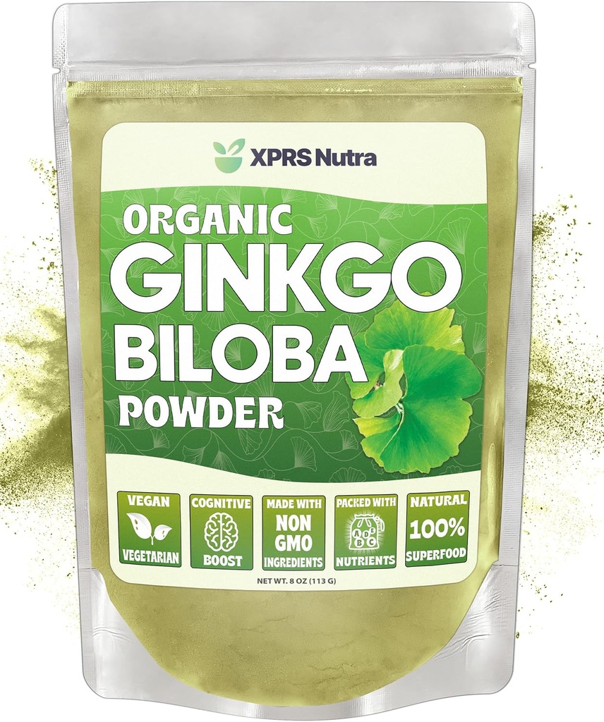 XPRS Nutra Organic Ginkgo Biloba Proszek - Gingko Biloba Suplementy do Cognition - Vegan Friendly Ginkoba Biloba Organic - Immunitet Wzmacnianie Ginkgo Biloba Proszek (8 oz)