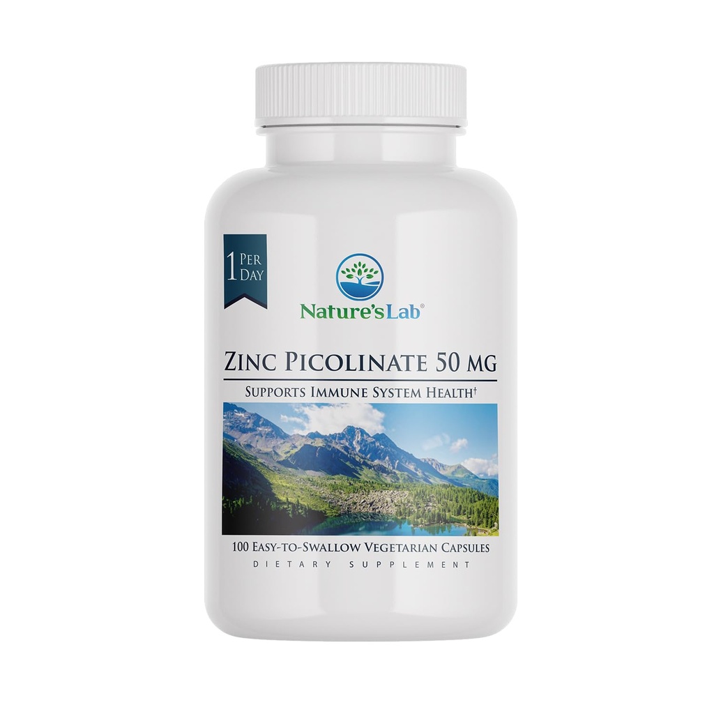 Nature 's Lab Cynk Pikolinate 50mg - Wysoko wchłaniany suplement cynku - 100 Kapsułek (3-miesięczne dostawy)
