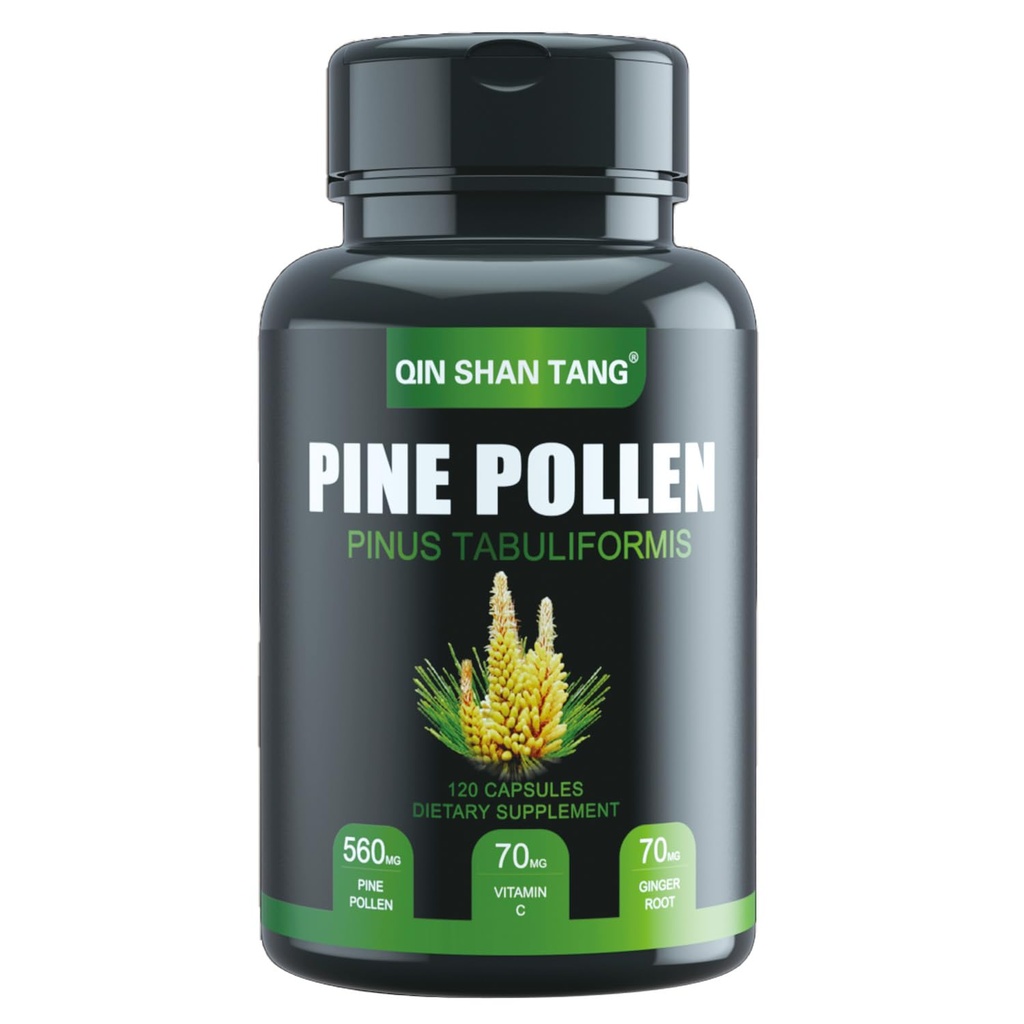 Pine Pollen Supplement wtih Ginger Root i witaminy C, 99% Cracked Cell Wall, 120 Kapsułki Veggie Focus Immunic Immune Improve dla kobiet i mężczyzn