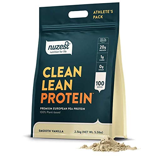 Nuzest - Proszek z protein grochowych - Białko o czystej barwie, Proszek z protein roślinnych Premium, Bezmleczny, Bez glutenu, Bez GMO, Wstrząs proteinowy, Gładka wanilia, 100 Słupki, 5,5 l