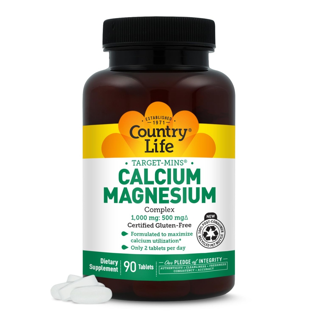 Country Life Target- Mins Wapnia Magnezu Complex 1000mg / 500mg, 90 tabletek, Certified gluten Free, Certified Vegan, Certified Non-GMO Verified