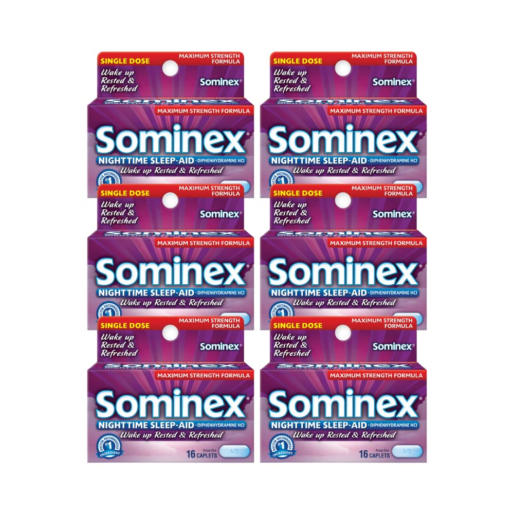Sominex Nighttime Sleep- Aid Cappets, maksymalna moc, 16 ea (Opakowanie po 6)