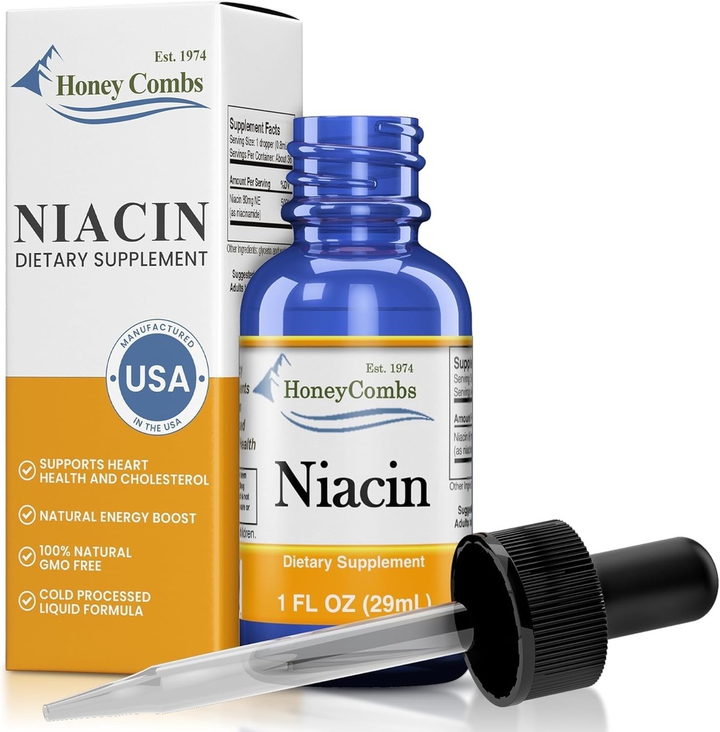 Niacyna płynne krople Made in The USA - witamina B3 Suplement - 500% DV na serwowanie - 36 Serwacja na pojemnik - Wielki dla mężczyzn, kobiet, dzieci - Wegańska witamina B7 Płyn - luzem Rozmiary również dostępne