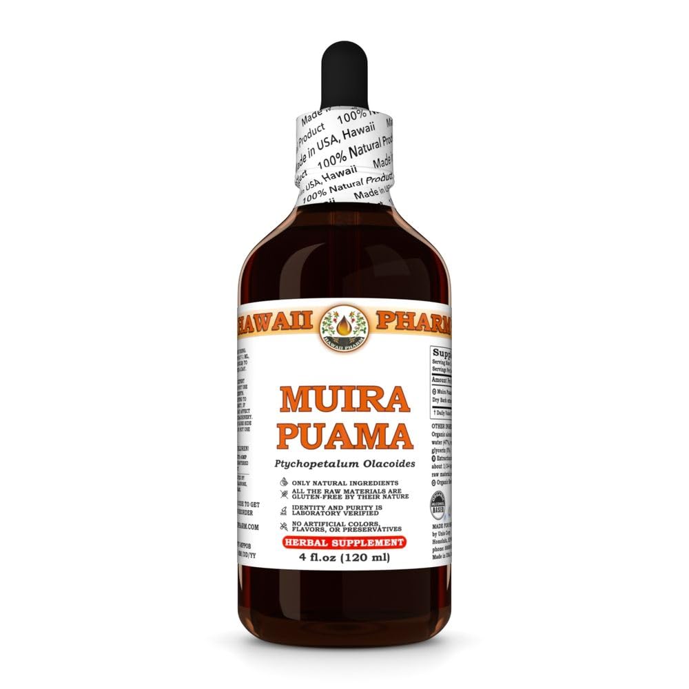 Hawaje Pharm Muira Puama Extract, nalewka do pobudzania pragnienia i energii, Wspomaga pamięć, Promuje uspokojenie, Ulepsza cyrkulacja, Redukuje ciemne koła, Zachęca Witality - 4 fl.oz