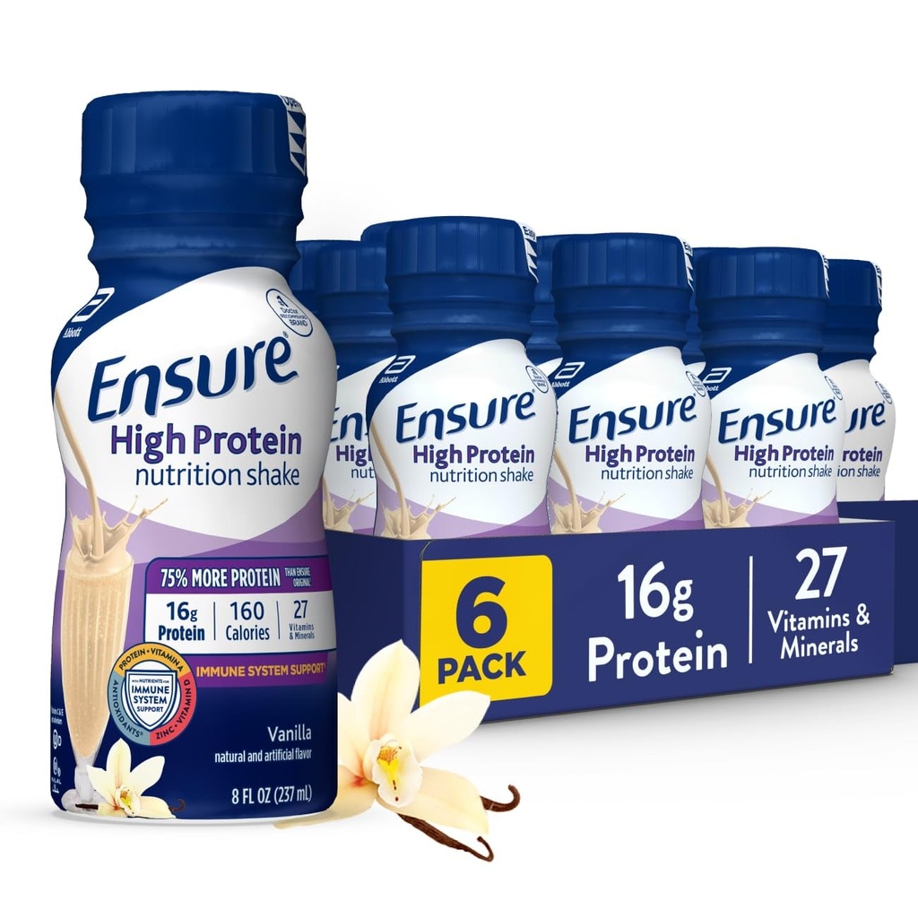 Zapewnić wysoki poziom białka Vanilla Nutrition Shake z włóknem, Gotowy do picia, 16 g białka i 27 witamin i minerałów, 8 fl oz, 6 opakowań