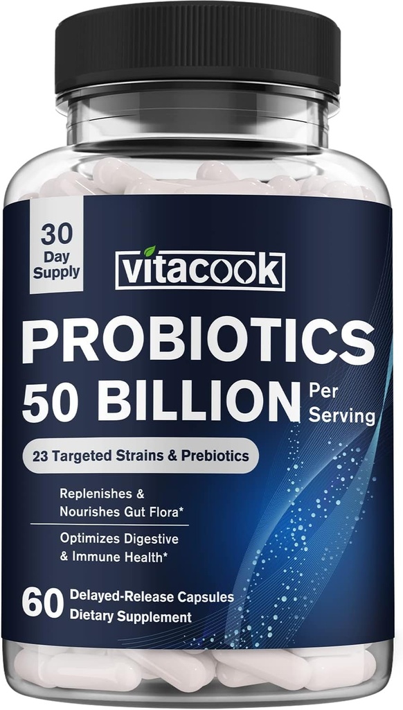 Probiotyka 50 Miliard, 23 Szczepy z Organic Prebiotyki, Digestive & Immune Wsparcie, Freeze- Suszony, Delayed- Release, Lepsze niż Dozen Jogurty, 60 Wegan Czapki