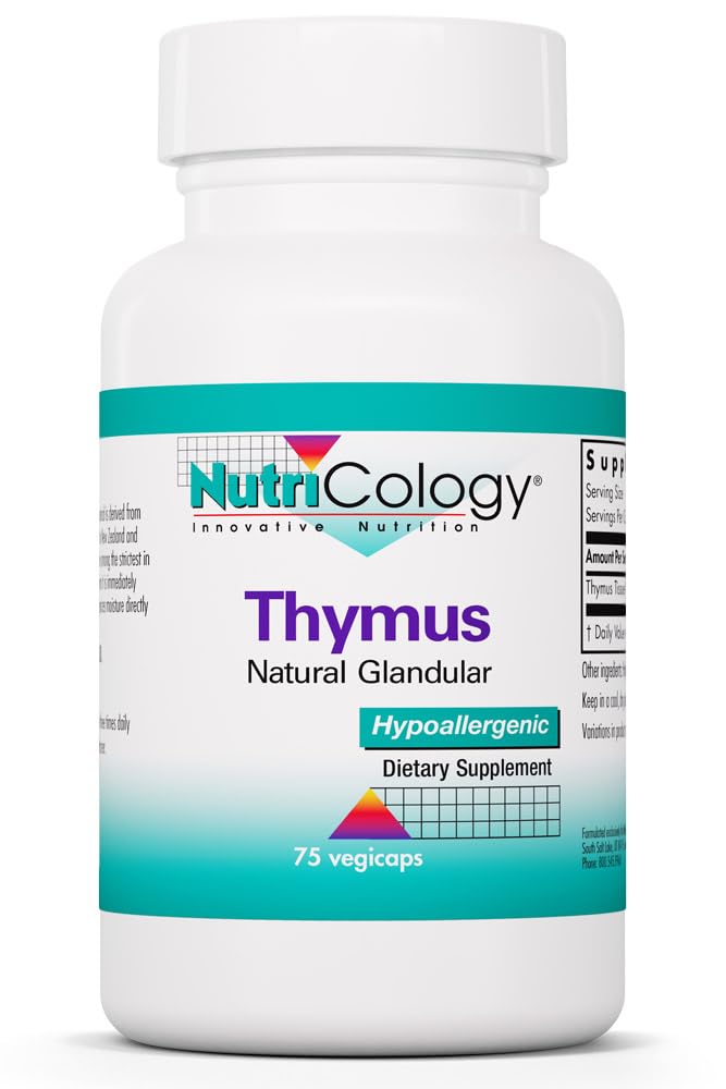 Nutricology Thymus Supplement - Thymus Tissue, Glandular Extract, 1000mg Raw Thymus Glandular, Ovine, Liofilised, Hipoalergenic - 75 Count