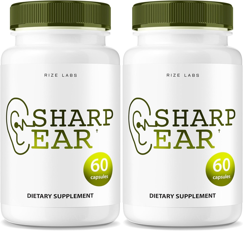 Rize laboratoria Sharp Kapsułki ucha, Sharp Pigułki ucha do jasnego słuchu, Sharp Suplement ucha do przywracania zdrowia słuchu, Sharp Ear Advanced Formuła maksymalna moc (120 Kapsułki) (Opakowanie 2)