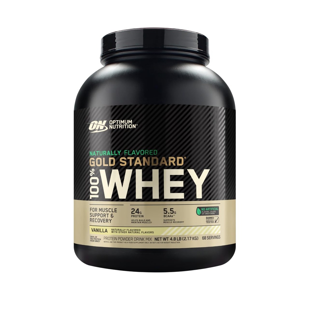 Optimum Nutrition Gold Standard 100% serwatka naturalnie zapachowy proszek białkowy 4.8 (Packaging May Vary), Wanilia, 76.8 unce