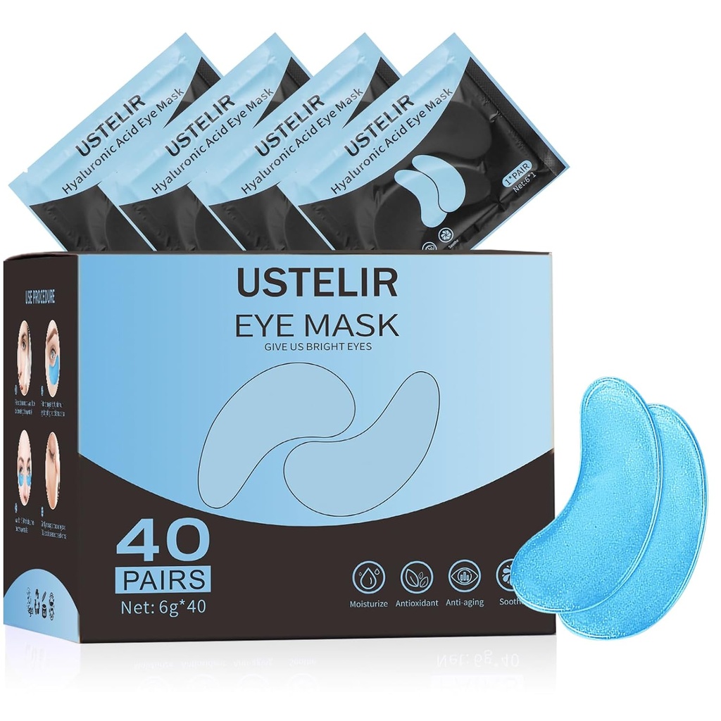 Pod pasami oczu, 40 par masek oczu na ciemne koła, puszyste oczy, worki undereye, zmarszczki, opaski maski oczu z kwasem hialuronowym, leczenie oczu pielęgnacja skóry dla mężczyzn i kobiet prezent