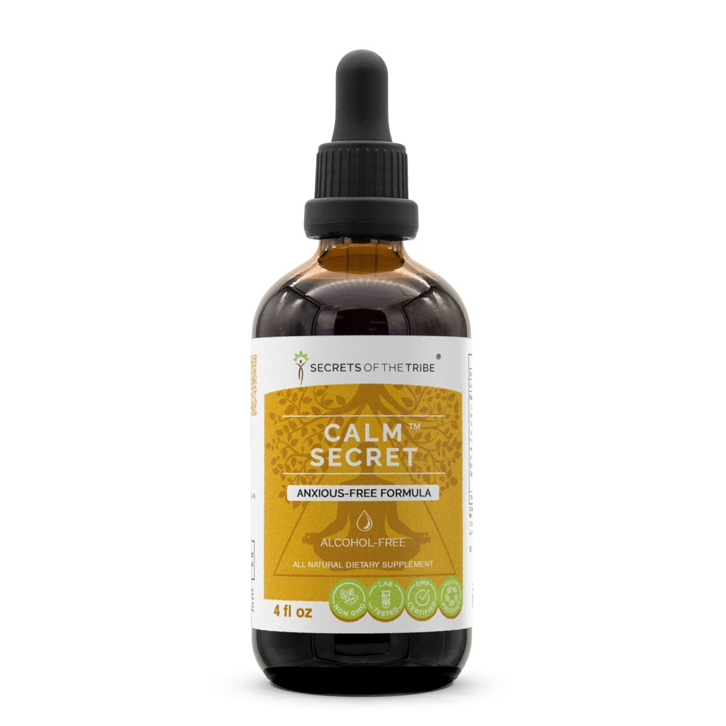 Tajemnice plemion - Spokojny sekret, Herbal Supplement Miesza Drops Alkohol-Free Liquid Extract, Anxious- Free Formula (4 fl oz)