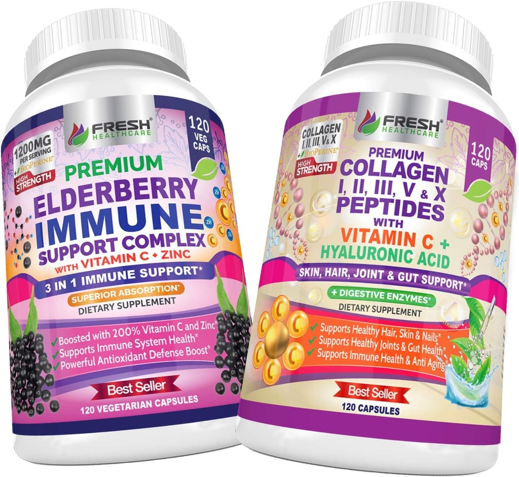 ŚWIEŻE ZDROWIE Elderberry immunologiczne Wsparcie i multi Kolagen Peptydy - Bundle