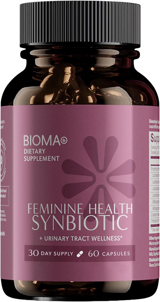 BIOMA Feminine Health Synbiotic - Suplement do Zdrowia Kobiet dla Zdrowego pH pochwy, Trakt moczowy i Pomocnictwo pokarmowe - z Probiotyki, Żurawiny i Tributyryny - 60 Kapsułki (30- Day Supply)