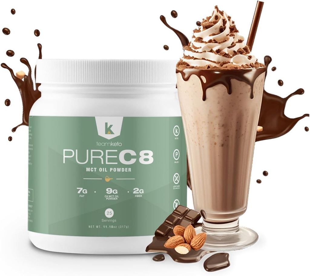 TeamKeto C8 MCT Proszek olejowy -Czekoladowy orzech ketonowy MCT kawy Creamer- Vegan-Friendly, Gluten Free & Made in a GMP Compliant, FDA Zarejestrowany ułatwienie- Perfect in Coffee Tea & Protein Shakes 270g
