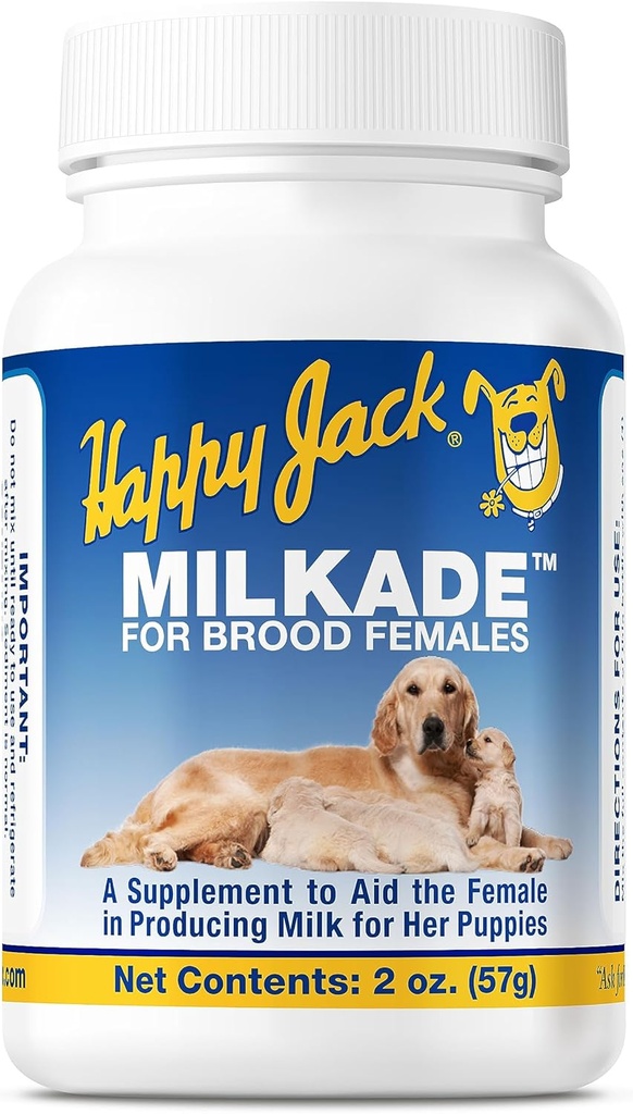 Happy JACK Milkade Dog Breeding & Pielęgniarki, Pomoc produkcyjna mleka dla kobiet psów & Zdrowy litr, ciąża Witamina prenatalna z witaminą B1 (2 oz)