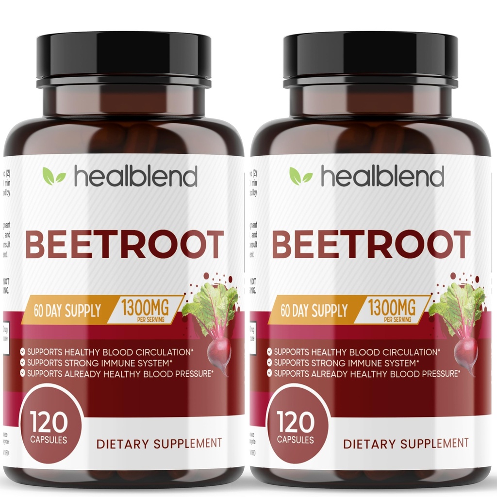 healmix Organic Nitric Oxide Beet Korzeń kapsułki 1300mg - Wsparcie układu immunologicznego, Aciric Oxide Booster - 120 Count (2 Pack)